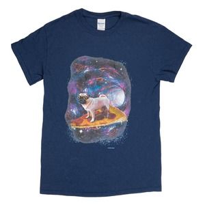 Pug Space Pizza Surfer Men's Small T-Shirt Goggles Galaxy Dog Lovers Tee Shirt